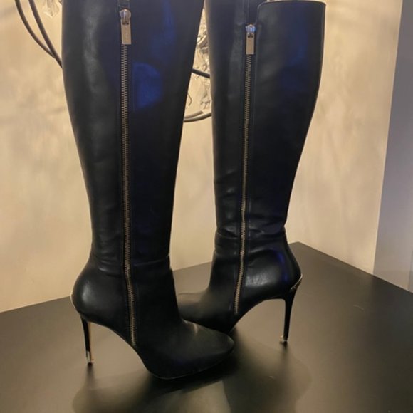 Michael Kors Stiletto Knee High black leather boots Sz.7 - Picture 1 of 10